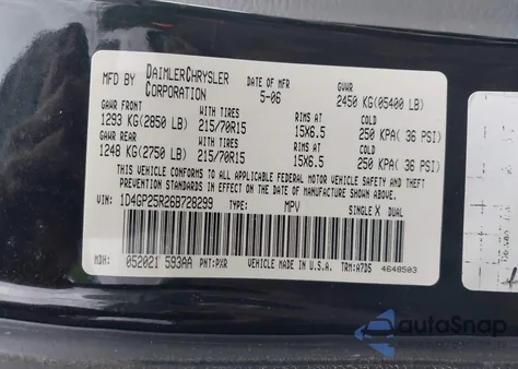 2006 Dodge Caravan Se из США, поврежденный, VIN 1D4GP25R26B728299